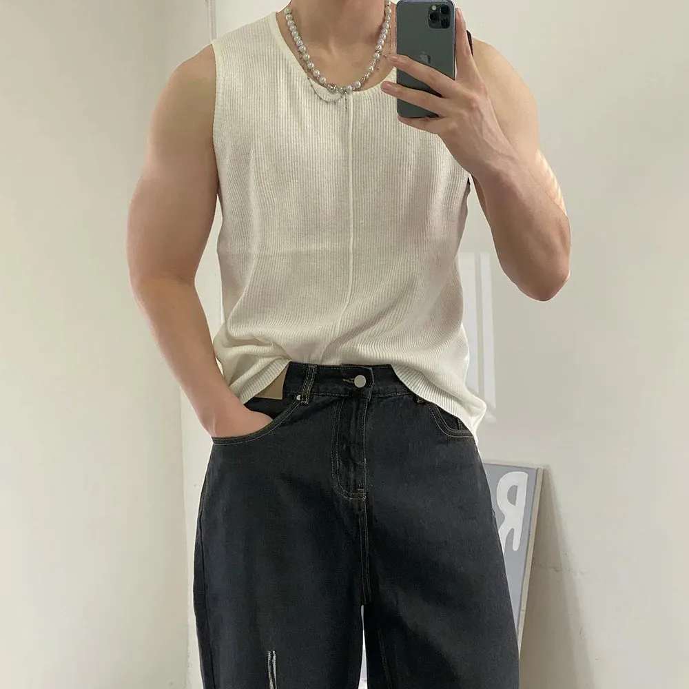 Mens Asexualized Sexy Knitted Crocheted Camisole Vest
