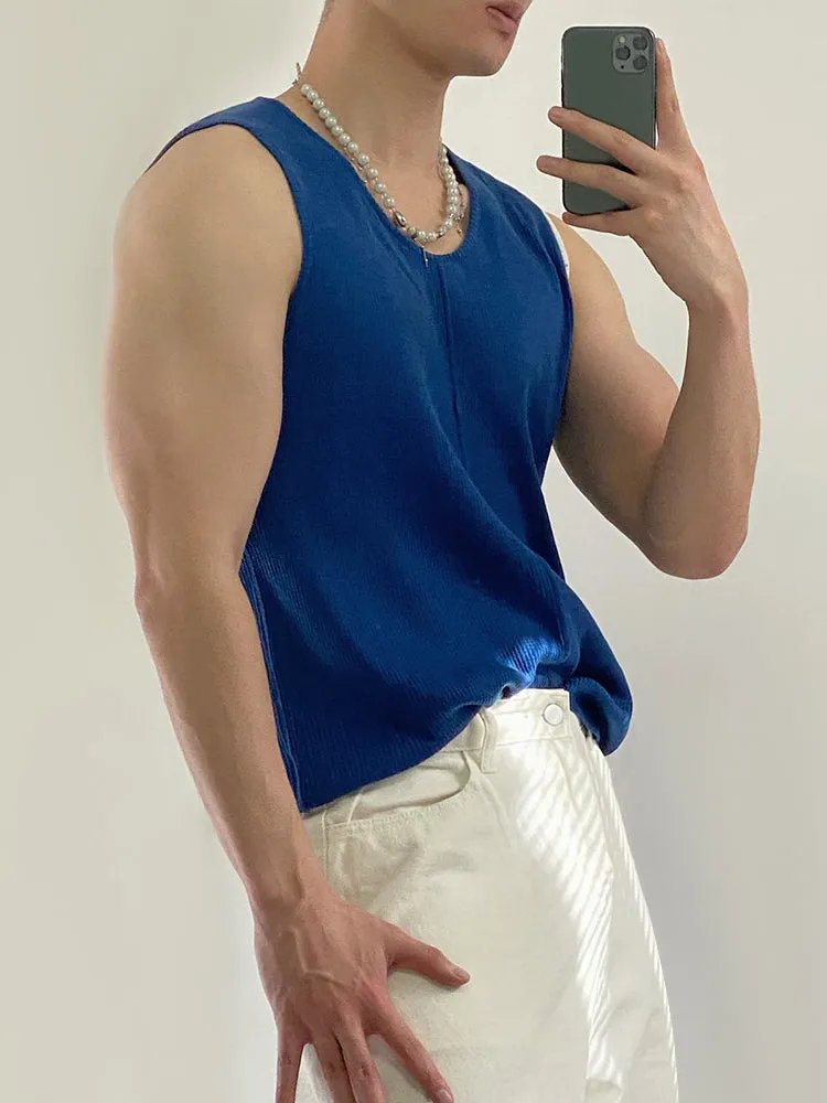 Mens Asexualized Sexy Knitted Crocheted Camisole Vest