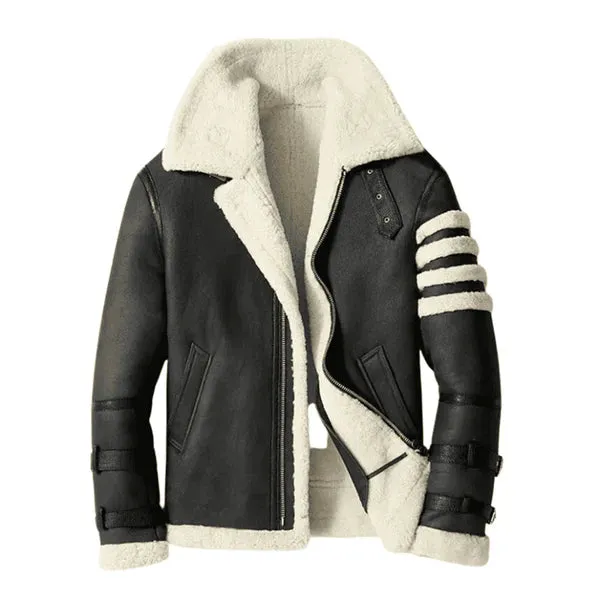 Men's Black & White Faux Shearling B3 Bomber Jacket