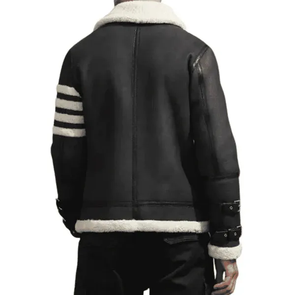Men's Black & White Faux Shearling B3 Bomber Jacket