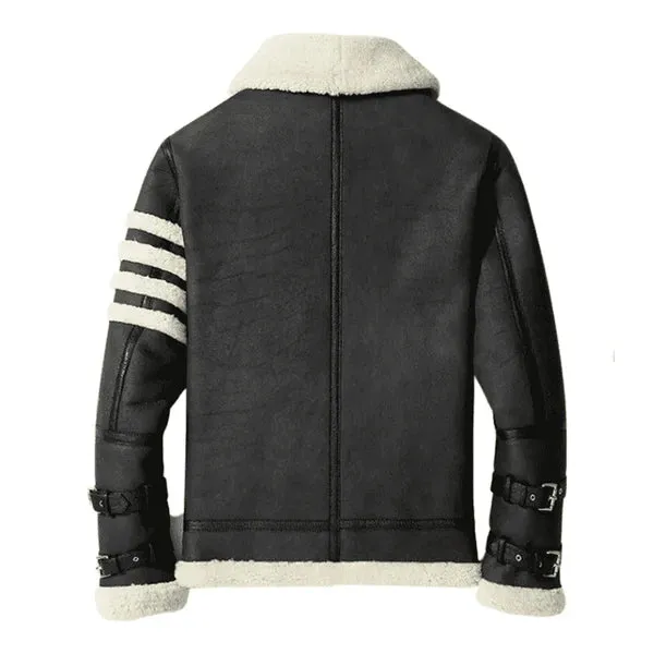 Men's Black & White Faux Shearling B3 Bomber Jacket