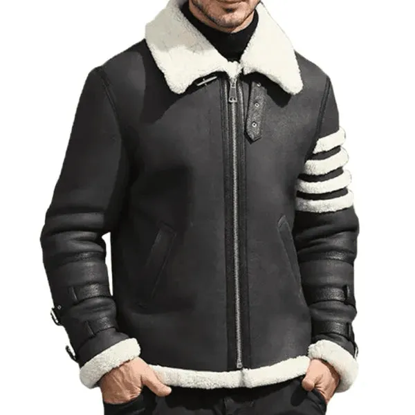 Men's Black & White Faux Shearling B3 Bomber Jacket