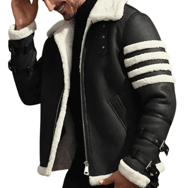 Men's Black & White Faux Shearling B3 Bomber Jacket