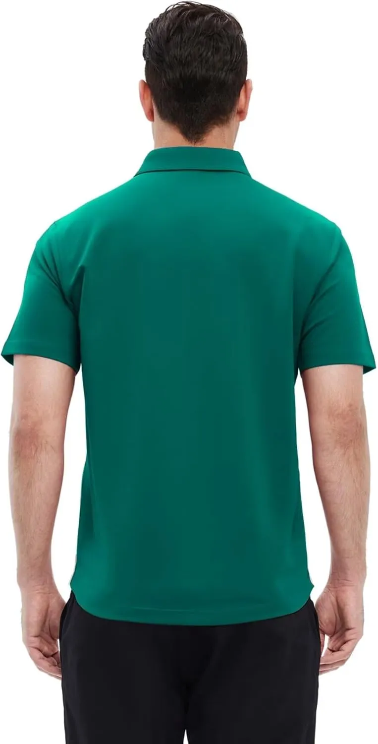 Mens Long and Short Sleeve Polo Shirts Pocket Casual Solid Cotton Blend Drop Cut Collared Polo Shirts for Men
