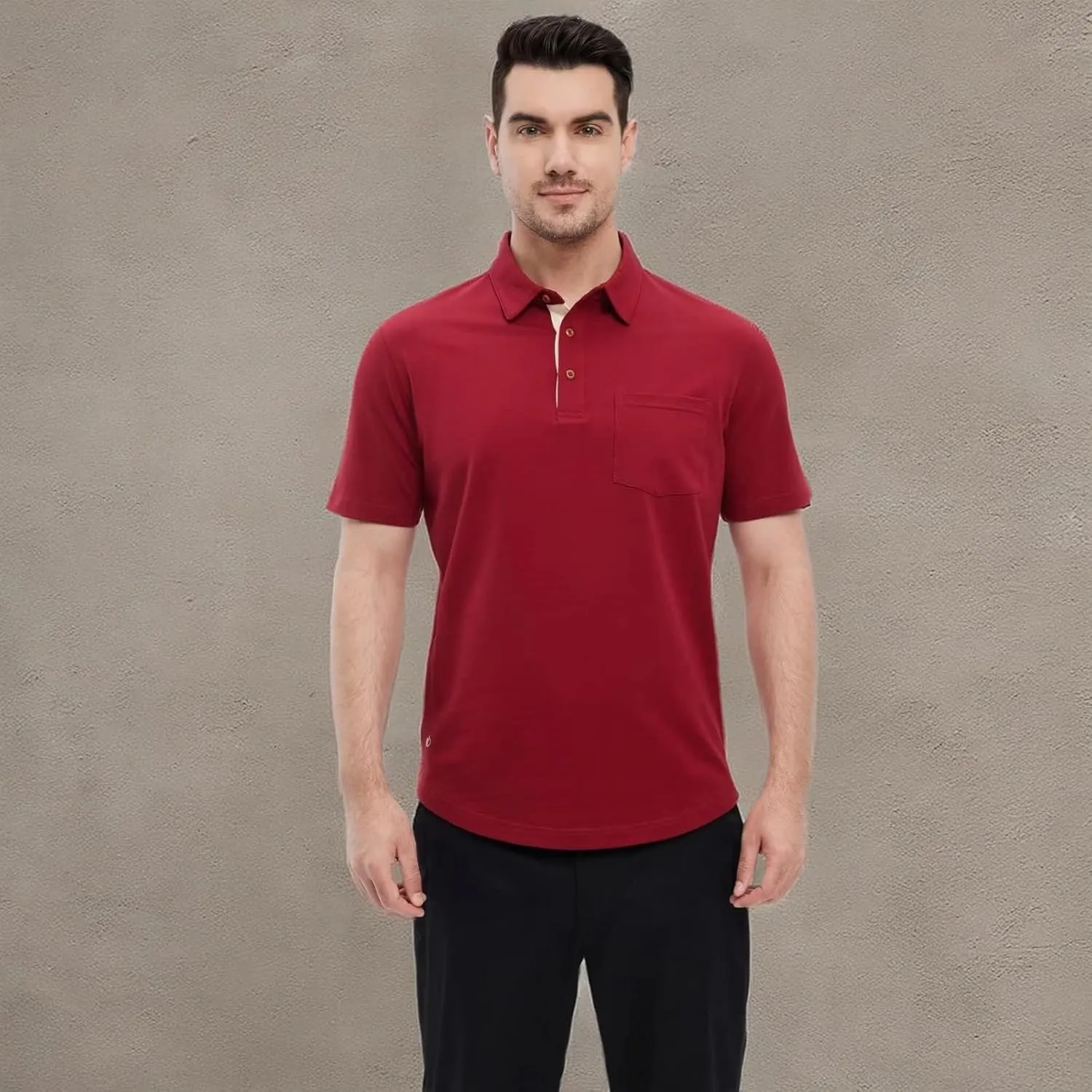 Mens Long and Short Sleeve Polo Shirts Pocket Casual Solid Cotton Blend Drop Cut Collared Polo Shirts for Men