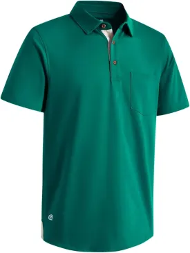 Mens Long and Short Sleeve Polo Shirts Pocket Casual Solid Cotton Blend Drop Cut Collared Polo Shirts for Men