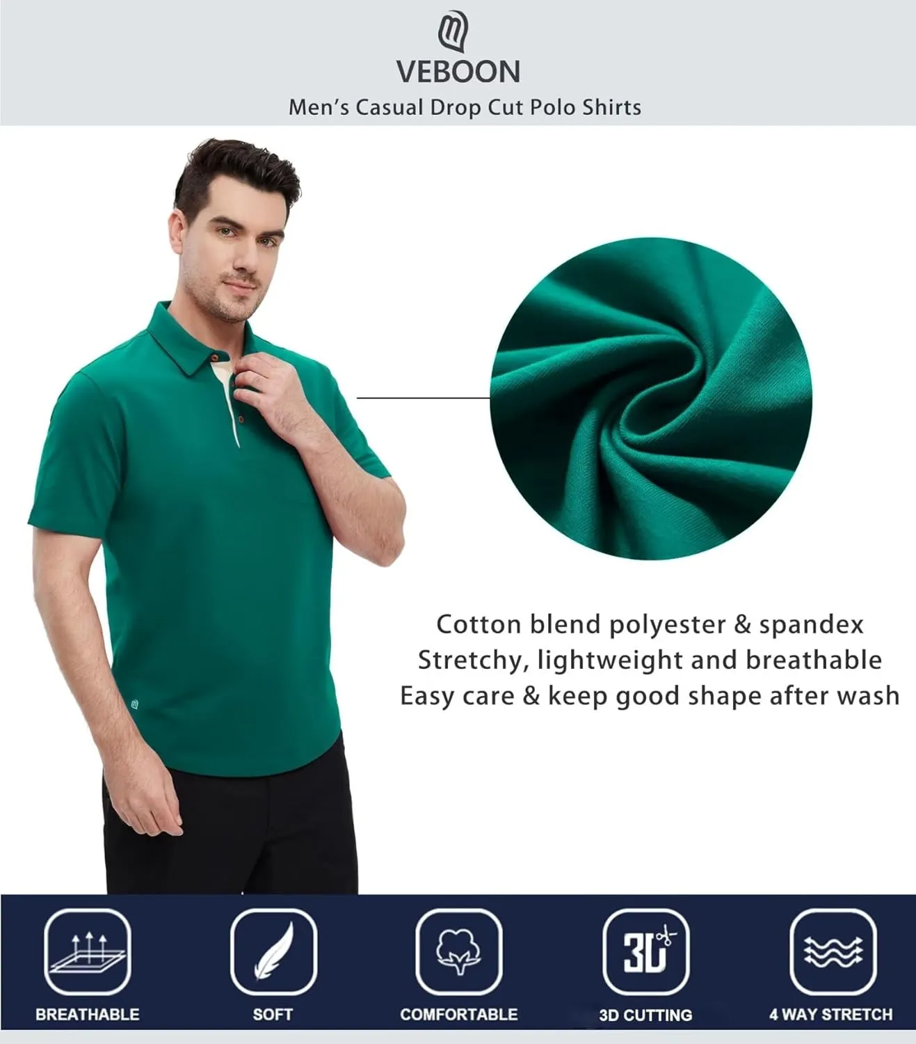 Mens Long and Short Sleeve Polo Shirts Pocket Casual Solid Cotton Blend Drop Cut Collared Polo Shirts for Men