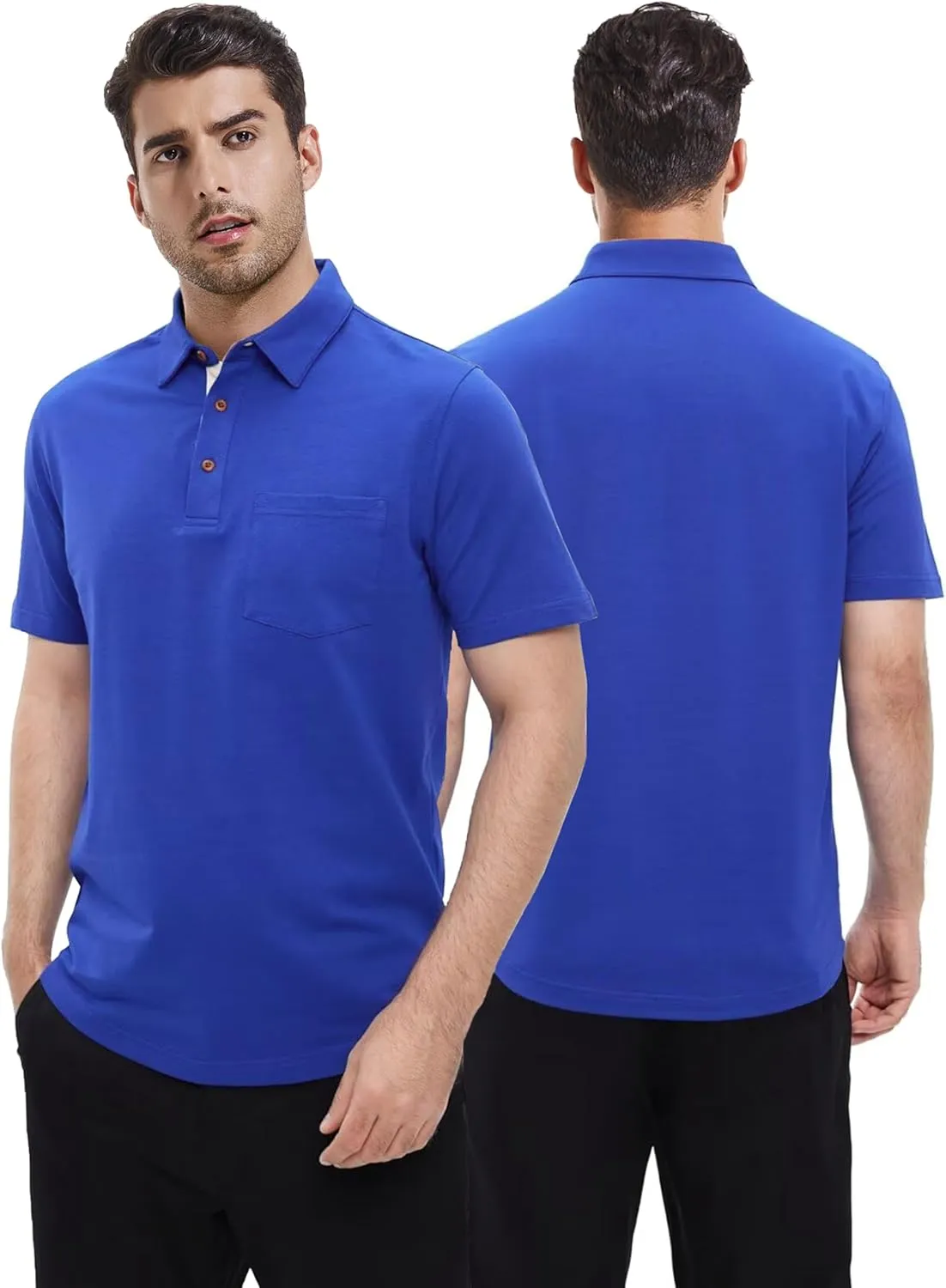 Men's Polo Shirts Short Sleeve Cotton Blend Moisture Wicking Dry Fit Performance Collared Golf Shirts for Men