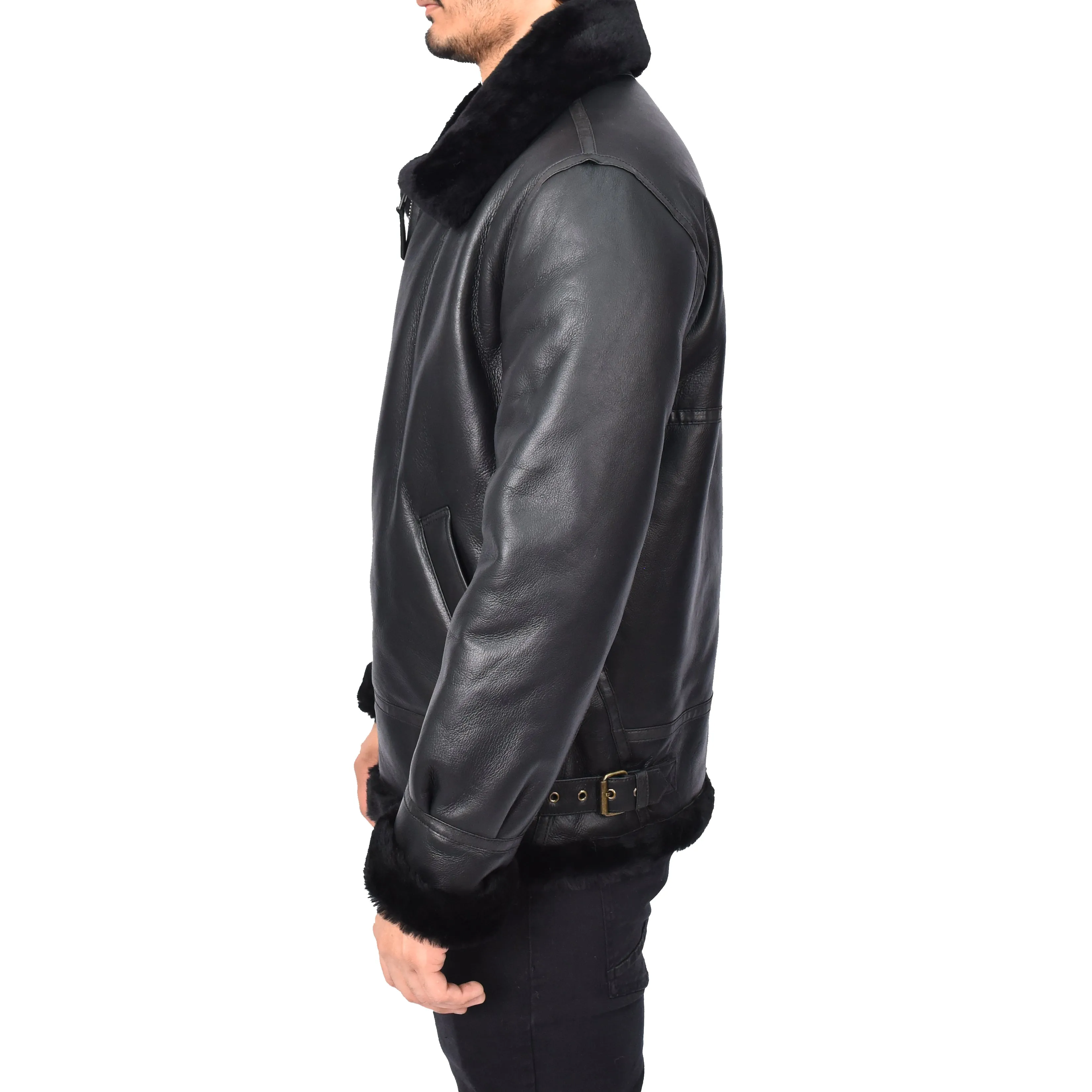Men's Real Sheepskin Classic Leather Jacket Black Torben