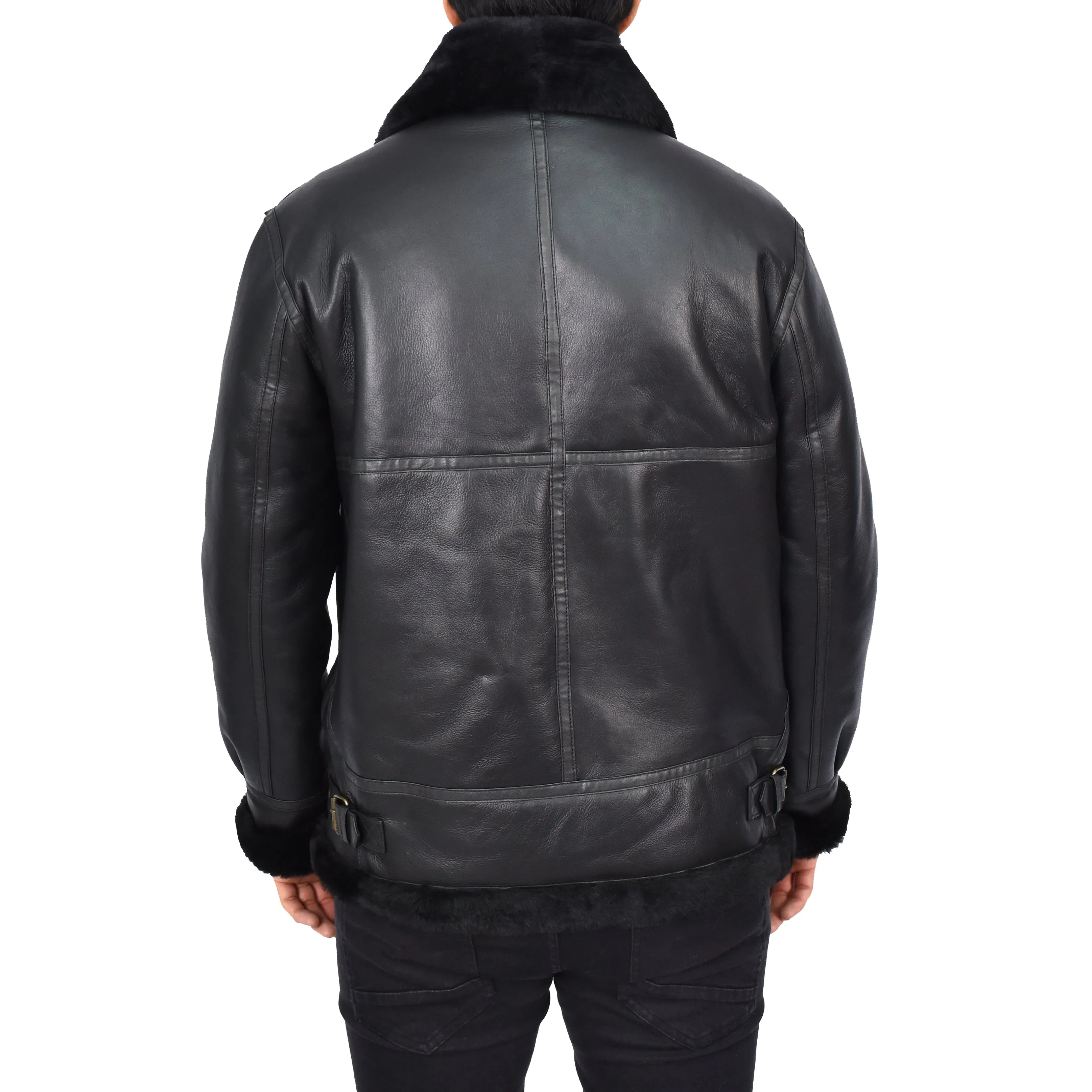 Men's Real Sheepskin Classic Leather Jacket Black Torben