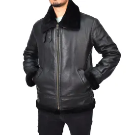 Men's Real Sheepskin Classic Leather Jacket Black Torben
