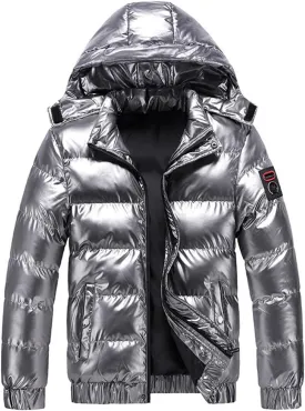 Mens Shiny Down Coat Removable Hood Winter Thicken Warmth Puffer Jacket Fashion Waterproof Parka Coat Outerwear