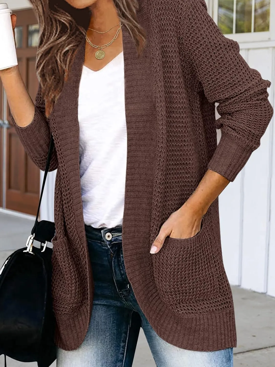 MEROKEETY Womens Long Sleeve Open Front Cardigans Chunky Knit Draped Sweaters Outwear
