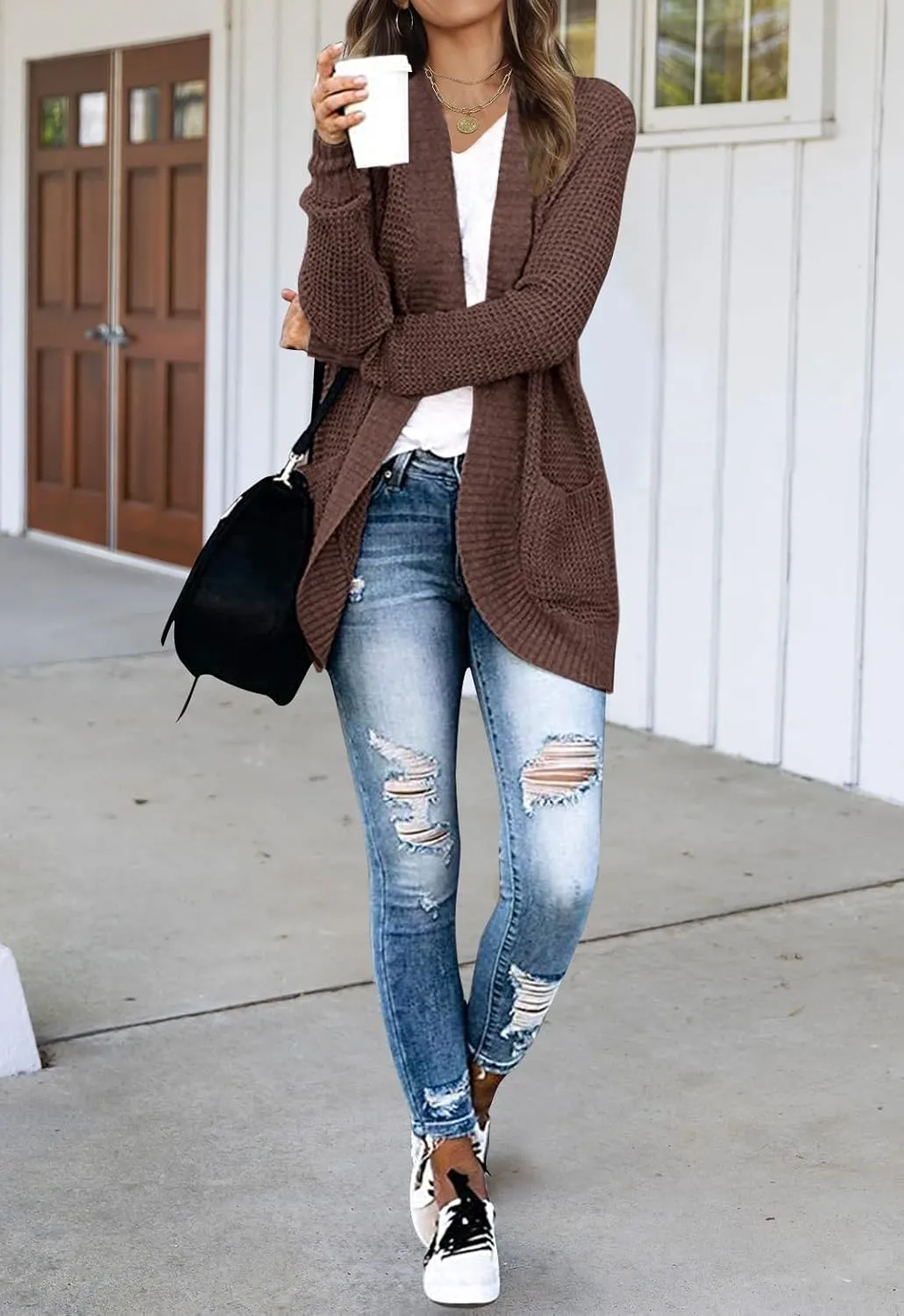 MEROKEETY Womens Long Sleeve Open Front Cardigans Chunky Knit Draped Sweaters Outwear