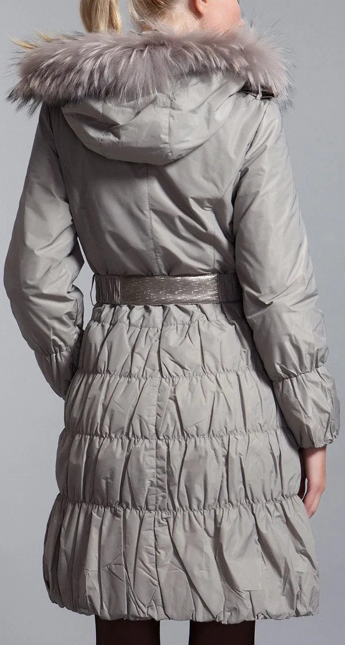 Metallic Paneled Fur Collar Puffer Coat