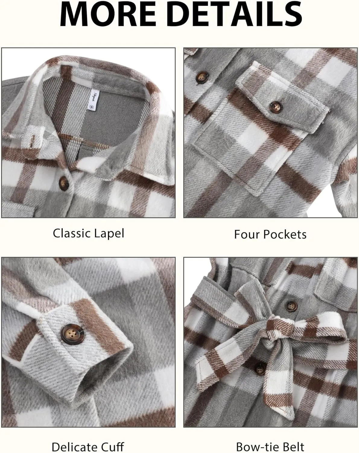 NIeyook Plaid Shacket Jacket Women Button Down Long Flannel Shirt Fall Oversized Jackets Casual Shaket Lapel Winter Coats