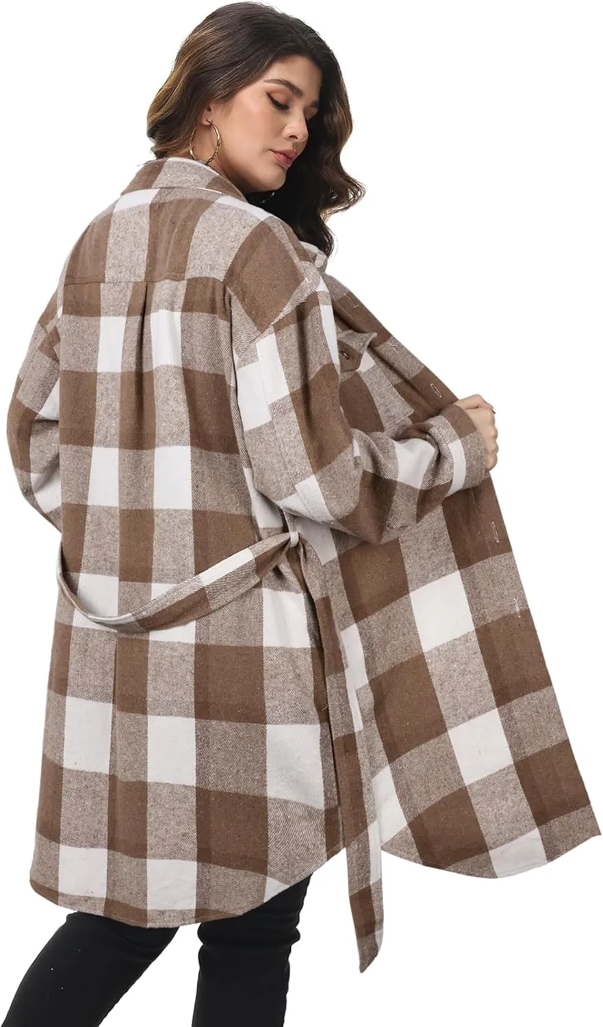 NIeyook Womens Plus Size Shacket Jacket 2024 Fall Plaid Flannel Button Down Shirts Long Sleeve Tartan Jackets Coats