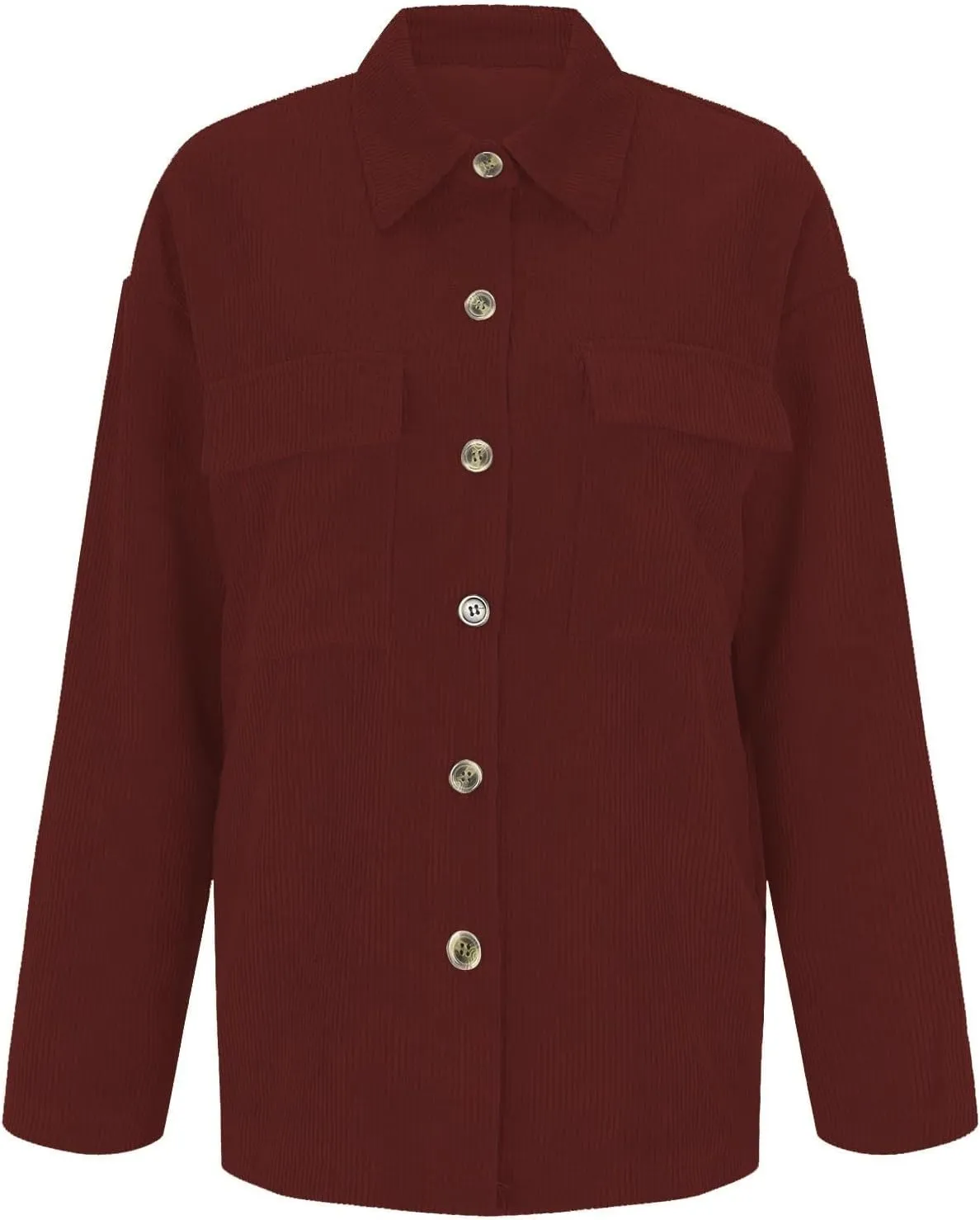 Oversize Corduroy Jacket for Womens Button Lapel Solid Long Sleeve Shirts Shacket Jacket Tops Boyfriend Style Coat