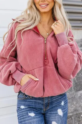 Oversized HalfZip Sweatshirt - Strawberry