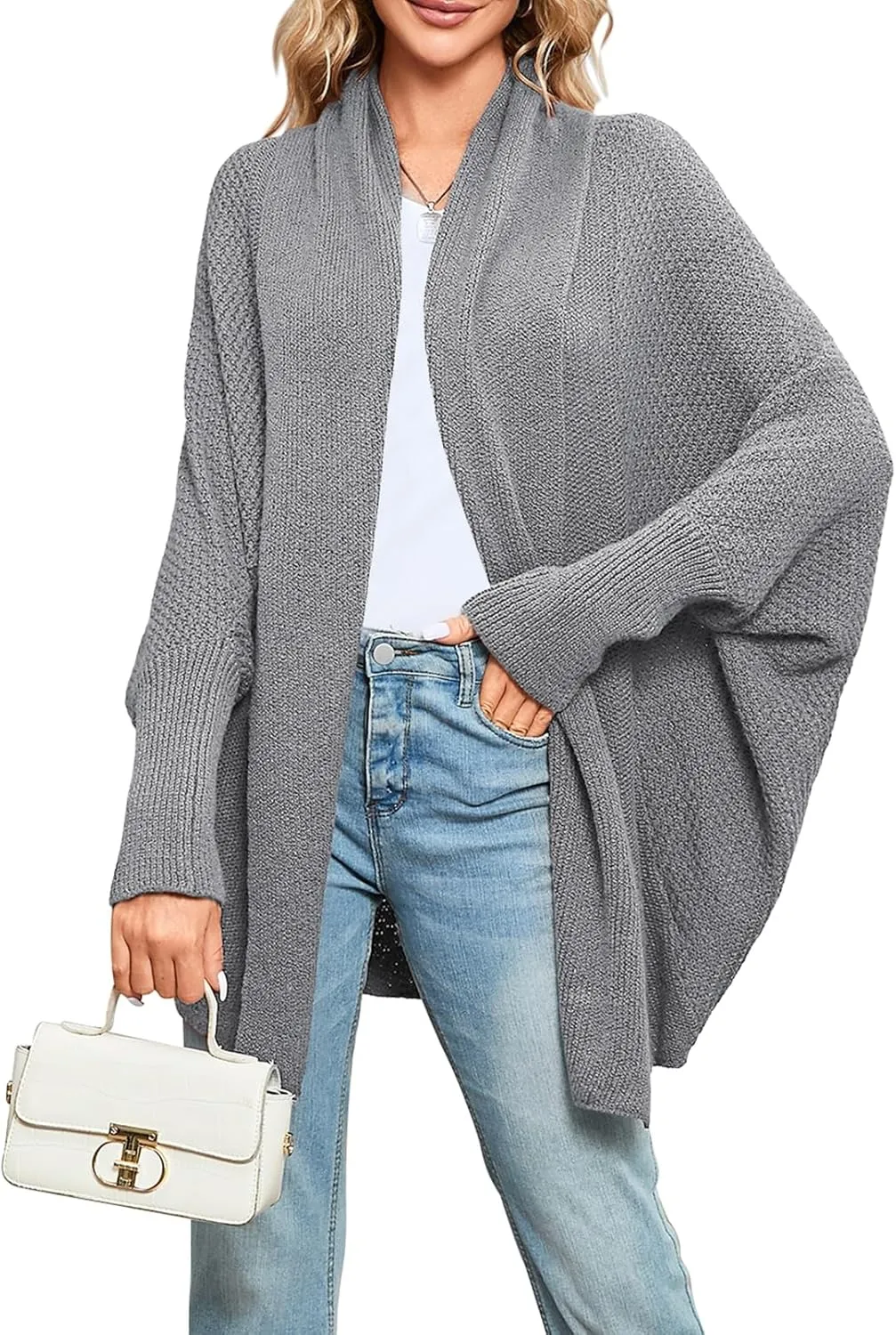 Pink Queen Cardigan Sweaters for Women Oversized Chunky Kimono Slouchy Wrap Batwing Sleeve Open Front Outwear Coat
