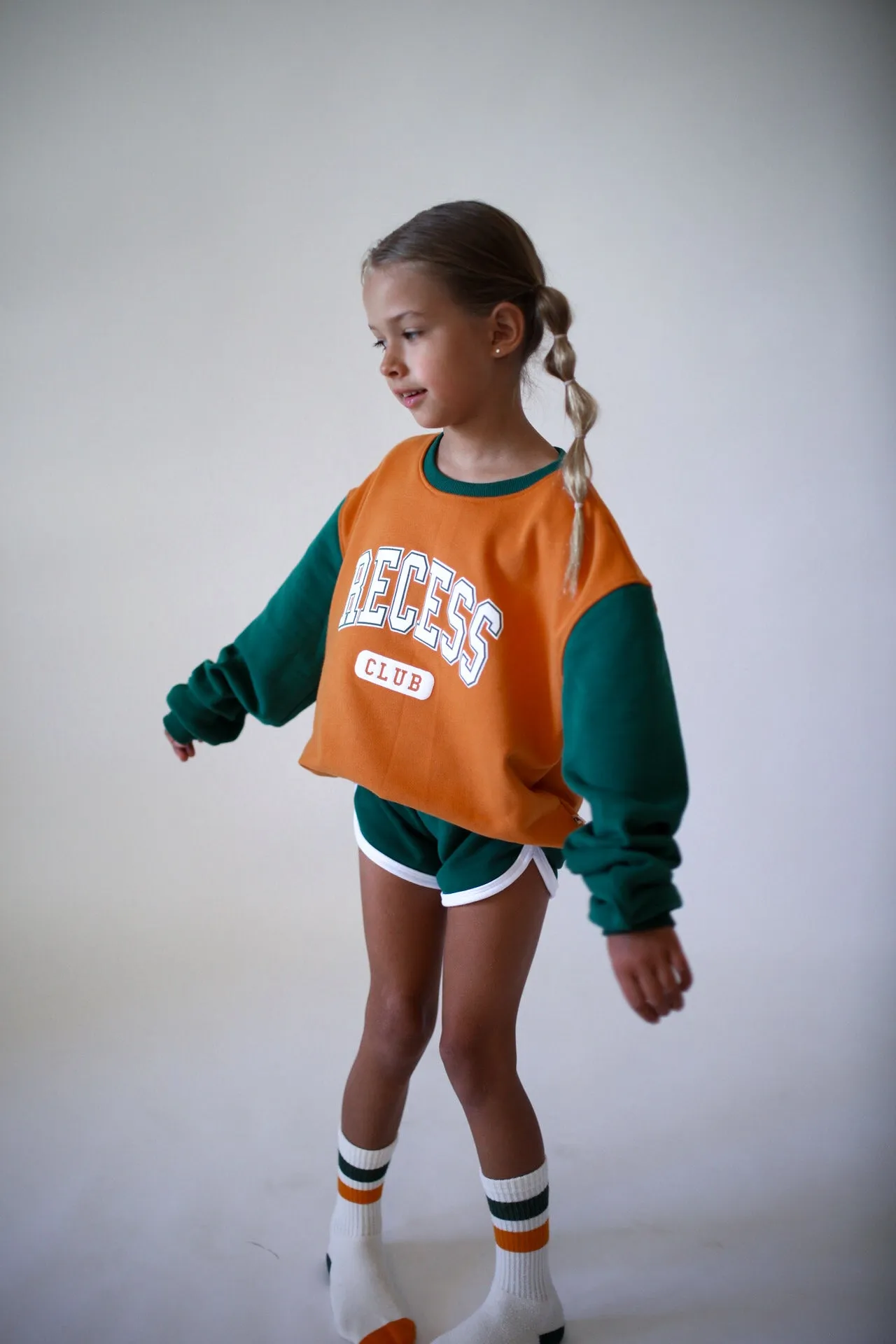 RECESS CLUB PULLOVER  | ORANGE   GREEN | oversized  drop shoulder | KIDS
