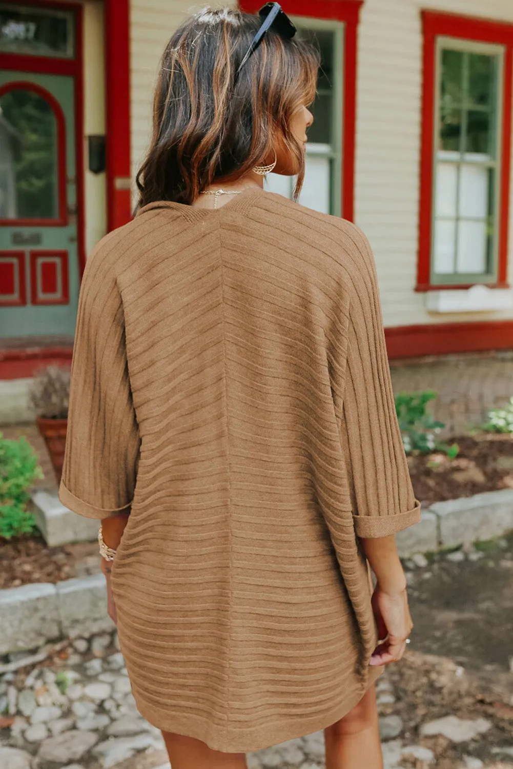 Ribbed Open Front Knit Cardigan