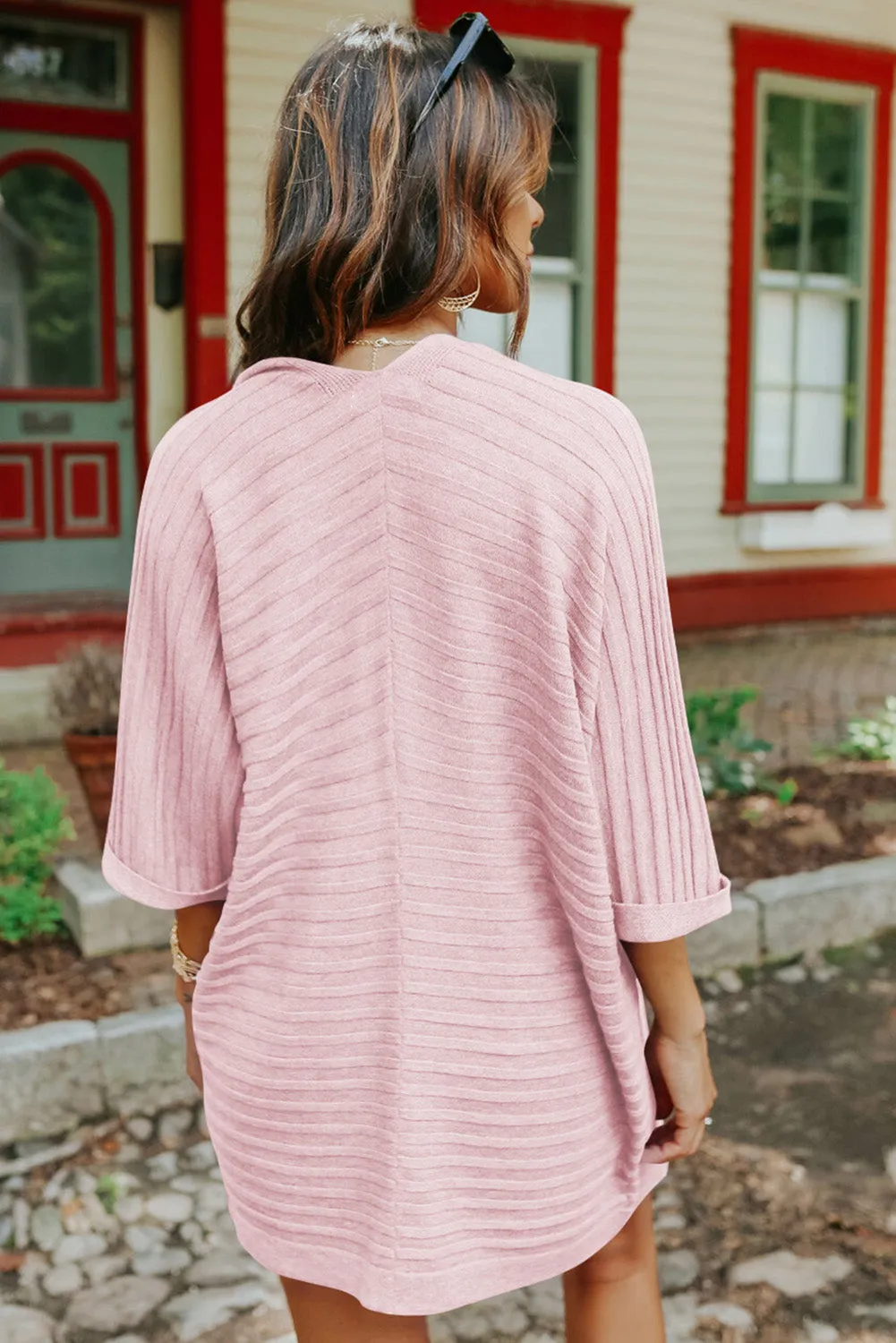 Ribbed Open Front Knit Cardigan