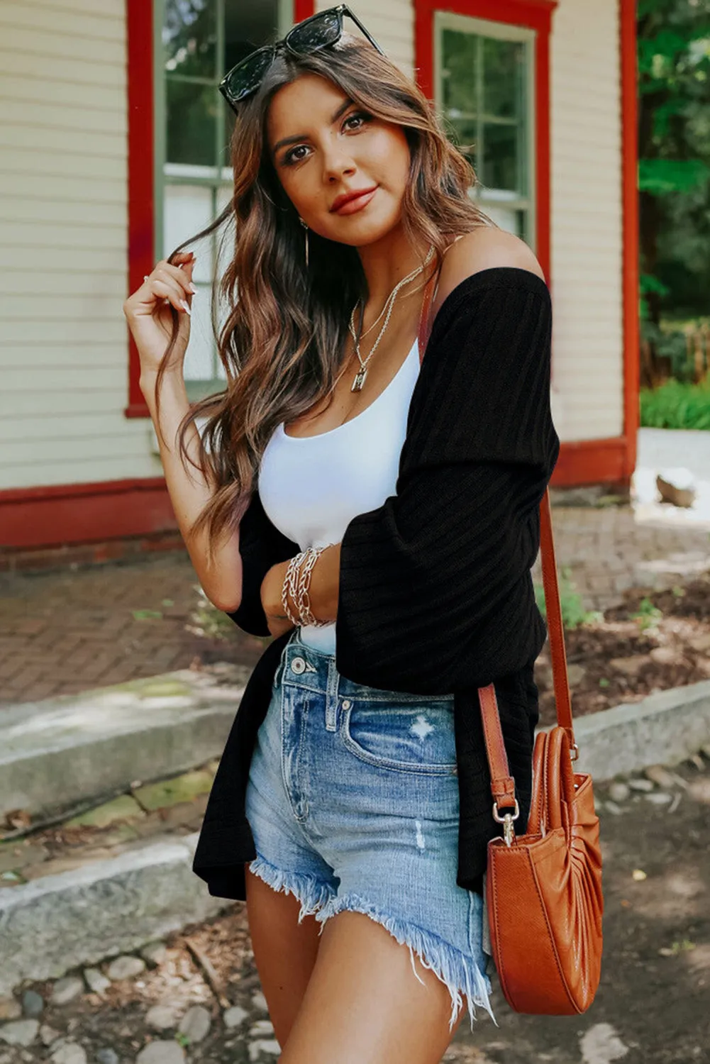 Ribbed Open Front Knit Cardigan