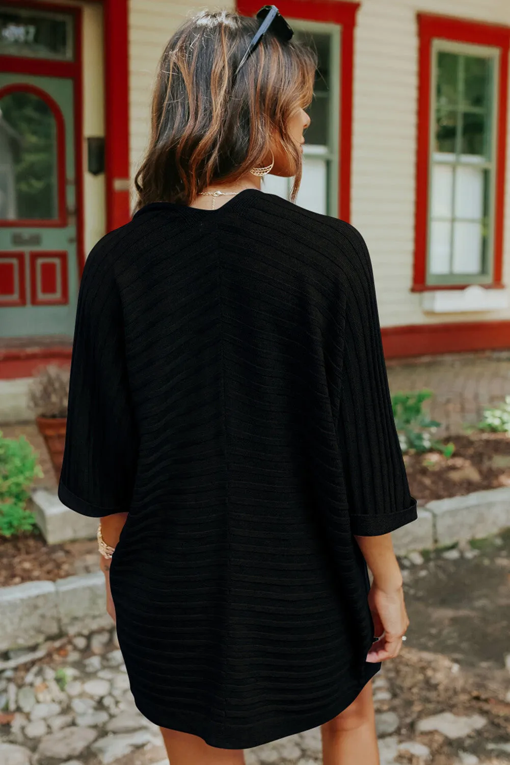 Ribbed Open Front Knit Cardigan