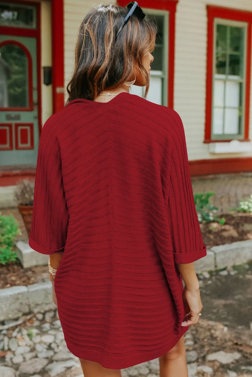 Ribbed Open Front Knit Cardigan