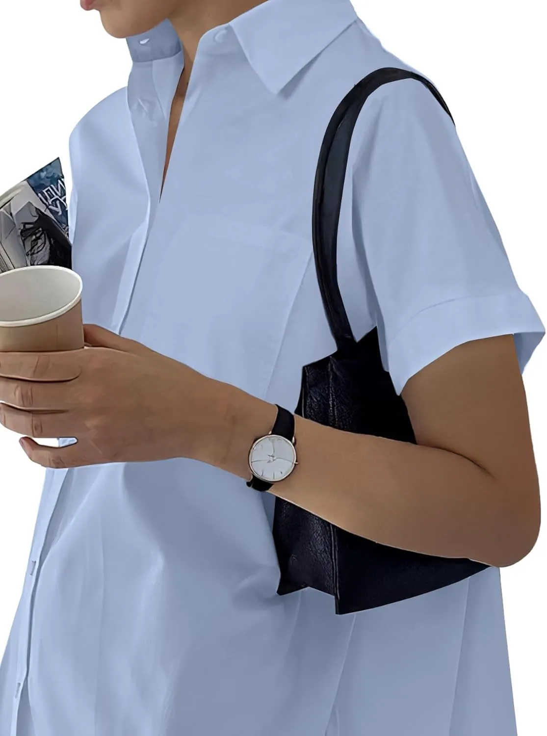 Rooscier Women's Casual Shirt Dress Collar V Neck Button Down Short Sleeve Loose Mini Dresses