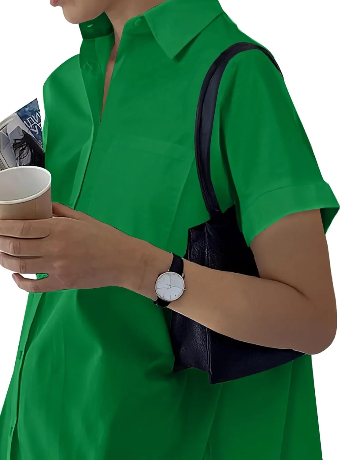 Rooscier Women's Casual Shirt Dress Collar V Neck Button Down Short Sleeve Loose Mini Dresses
