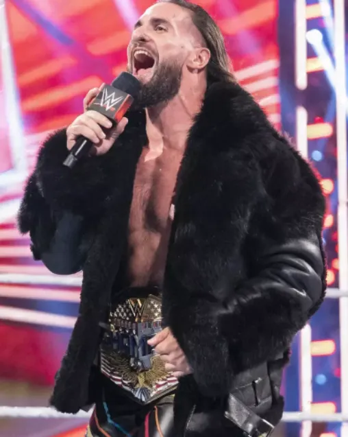SETH ROLLINS WWE WAR GAMES FAUX SHEARLING REAL LEATHER JACKET