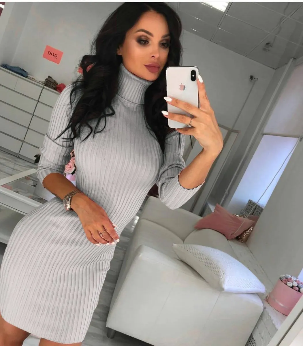 Sexy Turtleneck Slim Long Sleeve Dress