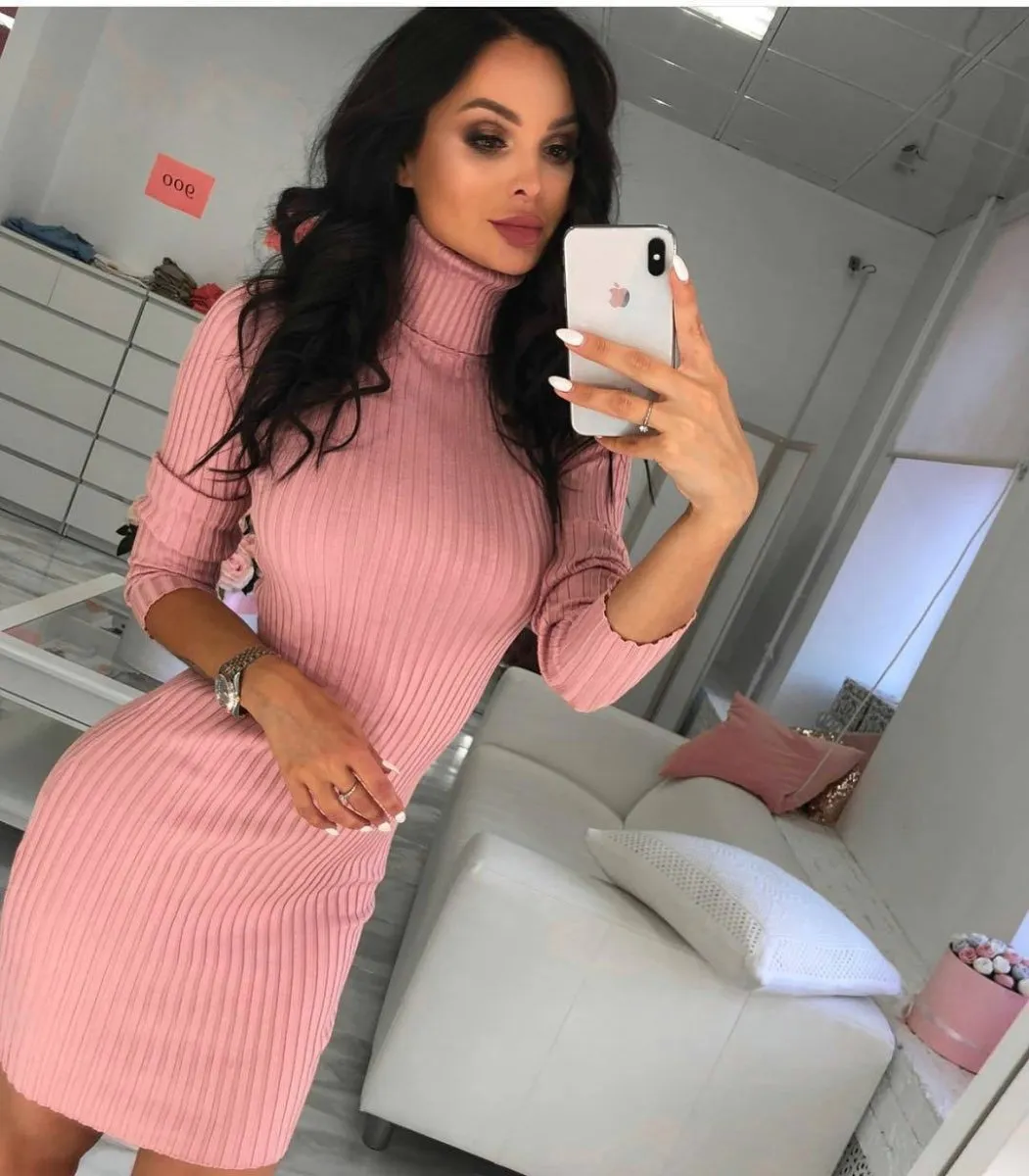 Sexy Turtleneck Slim Long Sleeve Dress