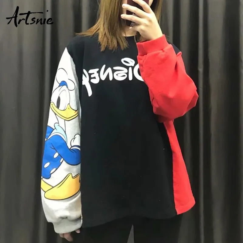streetwear cartoon print women sweatshirt