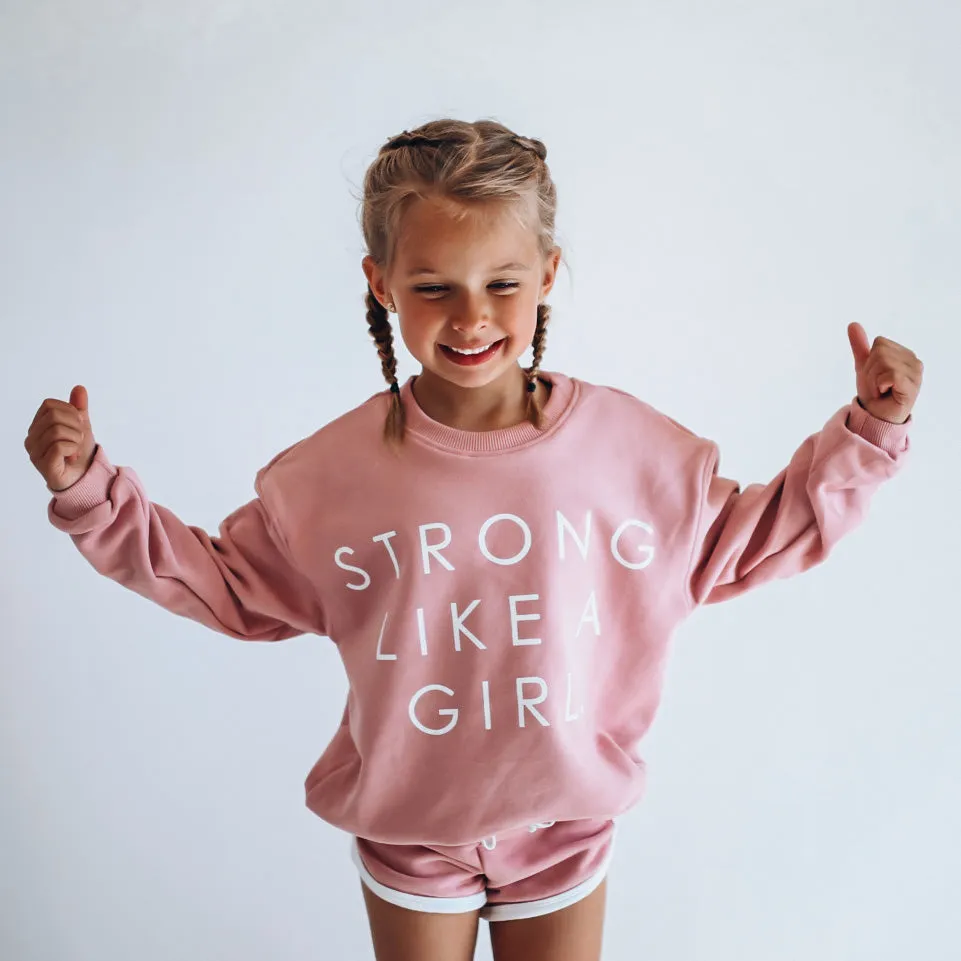 STRONG LIKE A GIRL | MAUVE | oversized  drop shoulder pullover | KIDS
