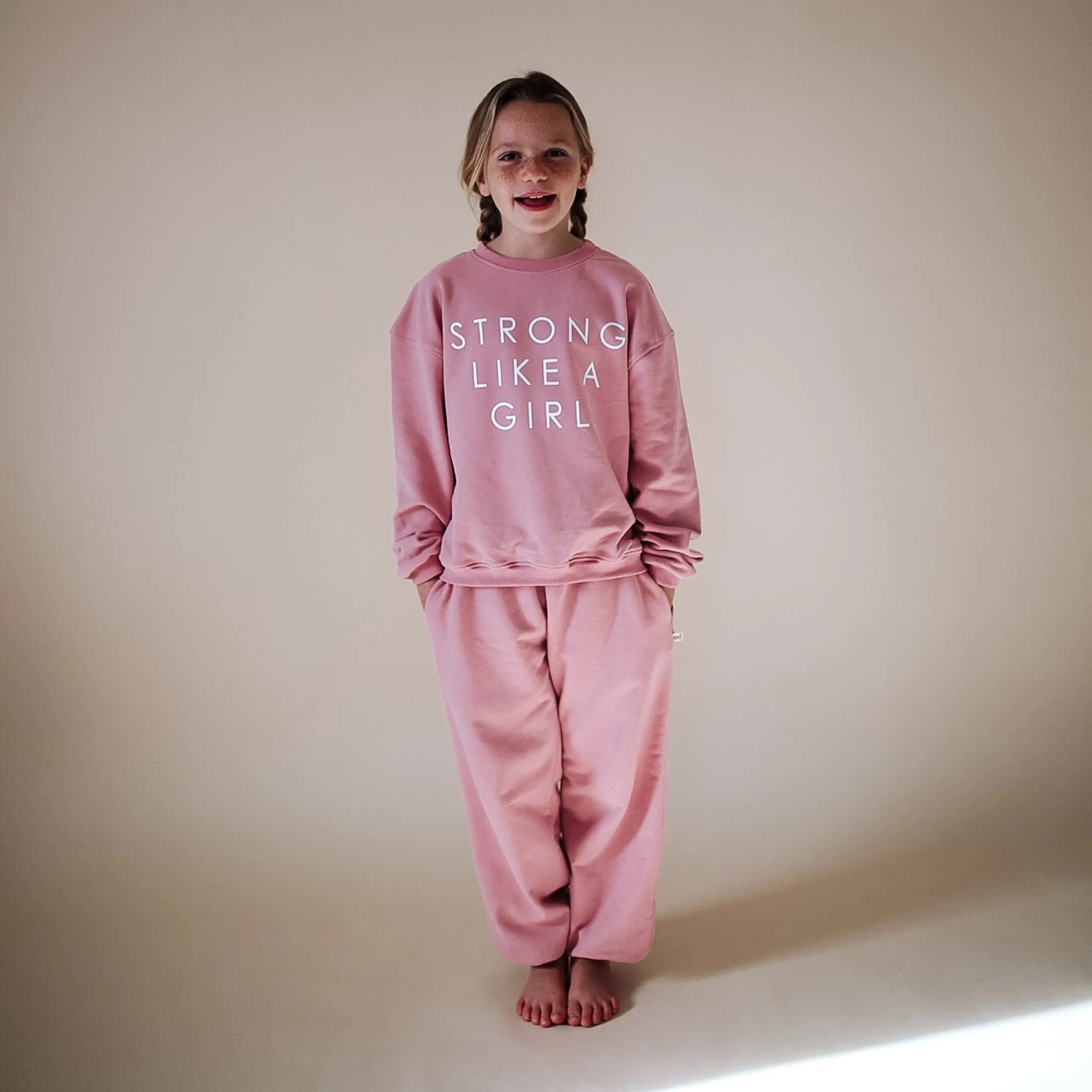 STRONG LIKE A GIRL | MAUVE | oversized  drop shoulder pullover | KIDS