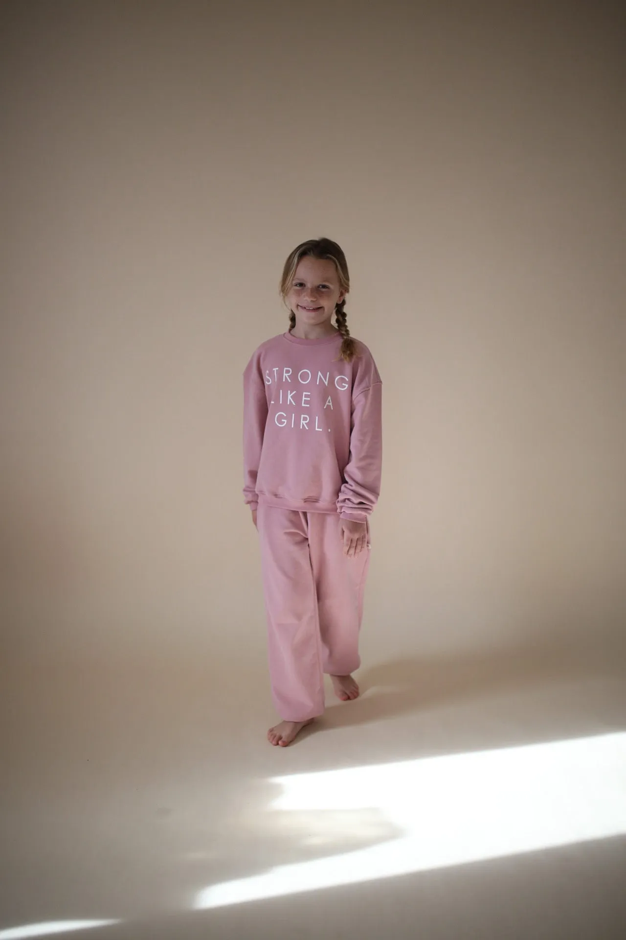 STRONG LIKE A GIRL | MAUVE | oversized  drop shoulder pullover | KIDS