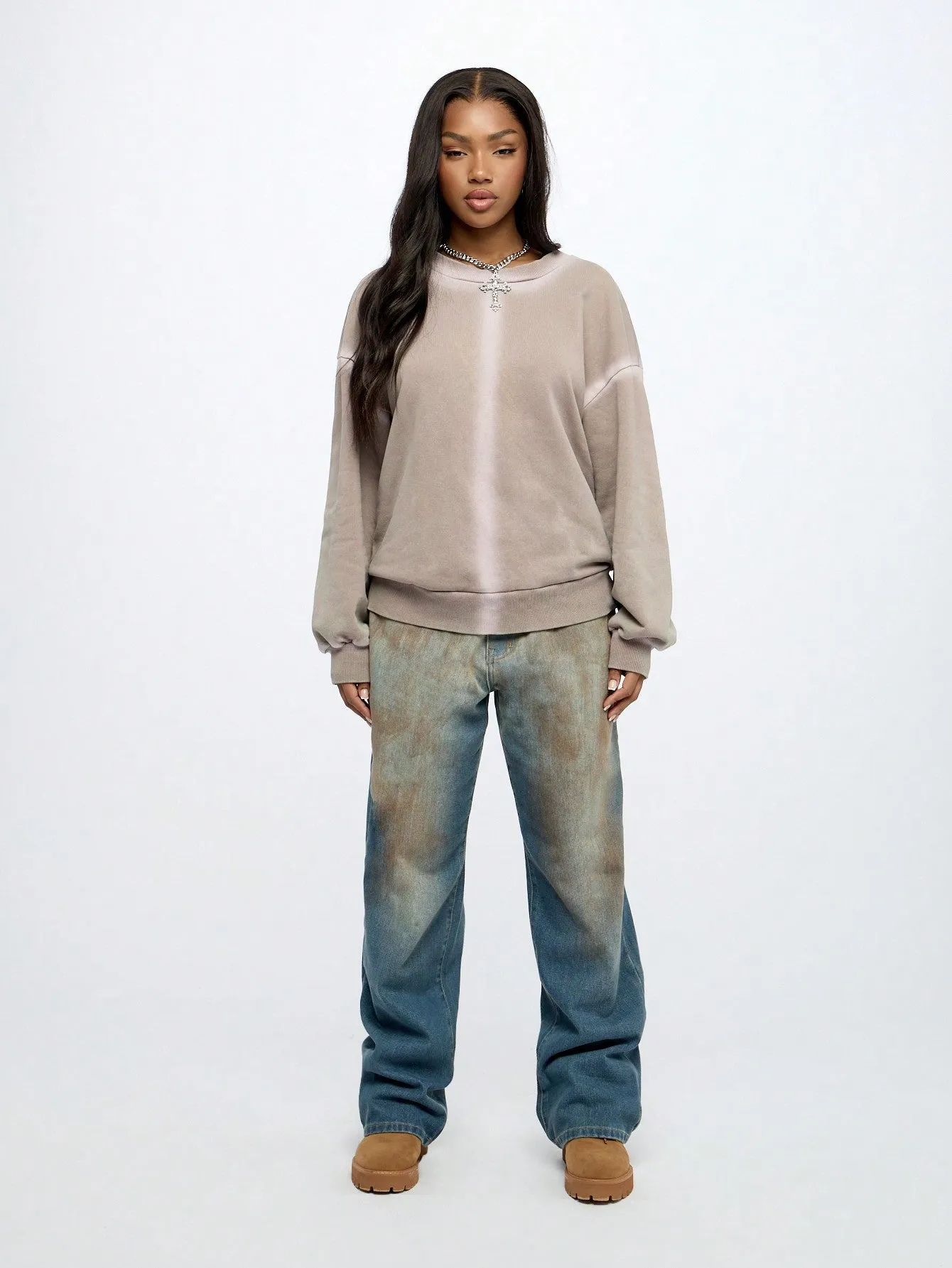 SUMWON WOMEN Washed Oversized Crew Neck Sweatshirt