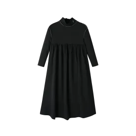 TURTLENECK MAXI DRESS WITH PIPING-BLACK