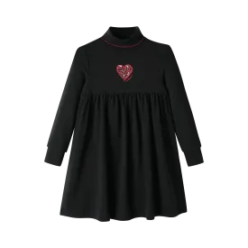 WAISTED TURTLENECK DRESS-BLACK