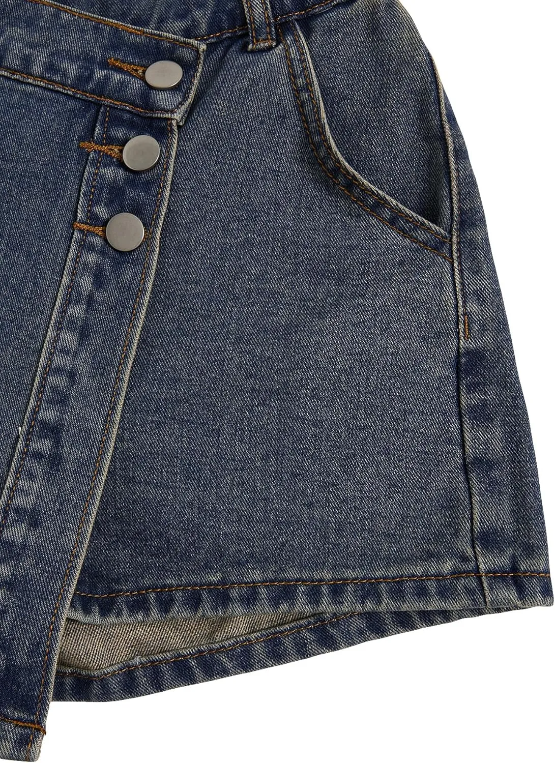WDIRARA Women's High Waisted Button Front Denim Skort Asymmetrical Hem Skirt Shorts