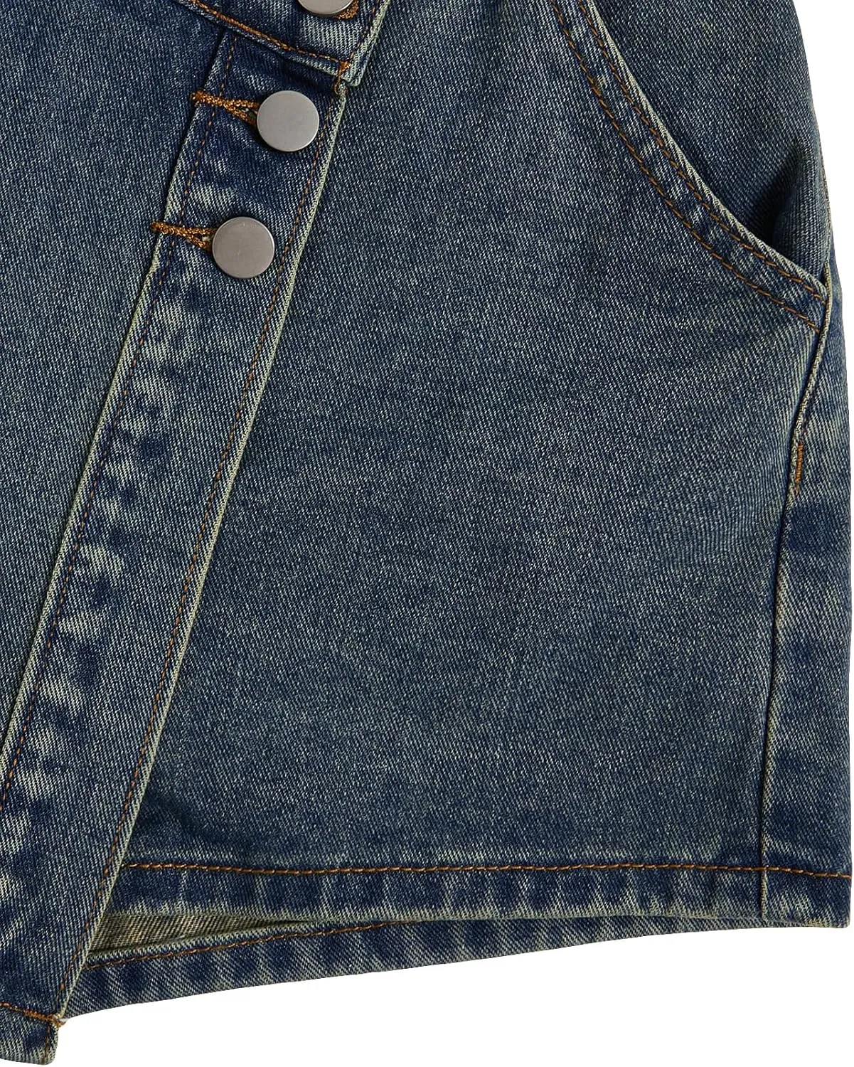 WDIRARA Women's High Waisted Button Front Denim Skort Asymmetrical Hem Skirt Shorts