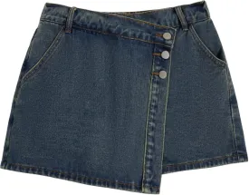 WDIRARA Women's High Waisted Button Front Denim Skort Asymmetrical Hem Skirt Shorts