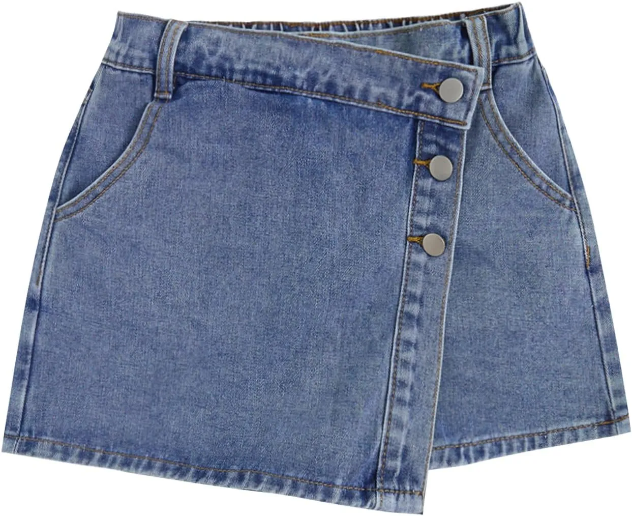 WDIRARA Women's High Waisted Button Front Denim Skort Asymmetrical Hem Skirt Shorts