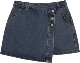 WDIRARA Women's High Waisted Button Front Denim Skort Asymmetrical Hem Skirt Shorts