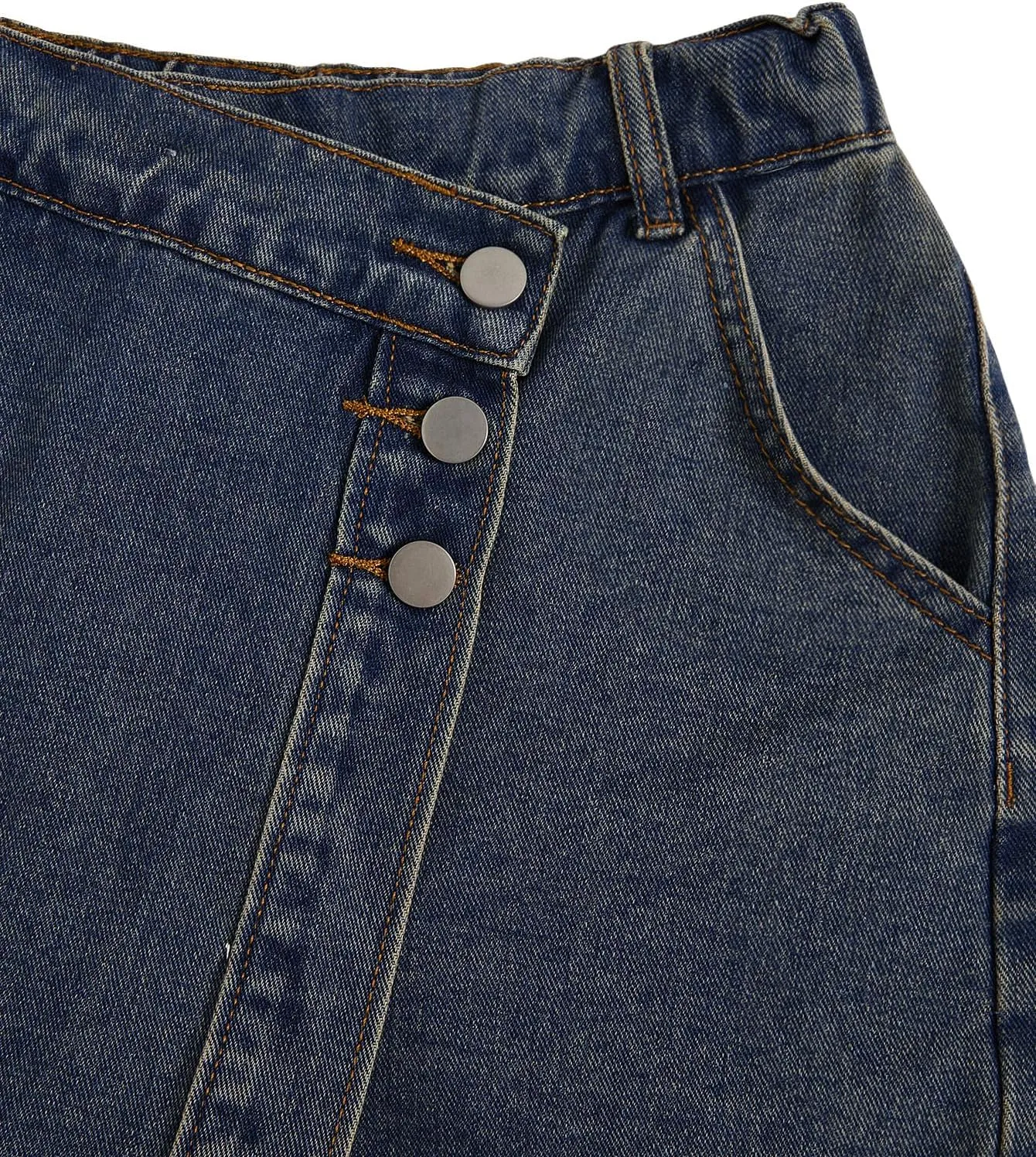 WDIRARA Women's High Waisted Button Front Denim Skort Asymmetrical Hem Skirt Shorts
