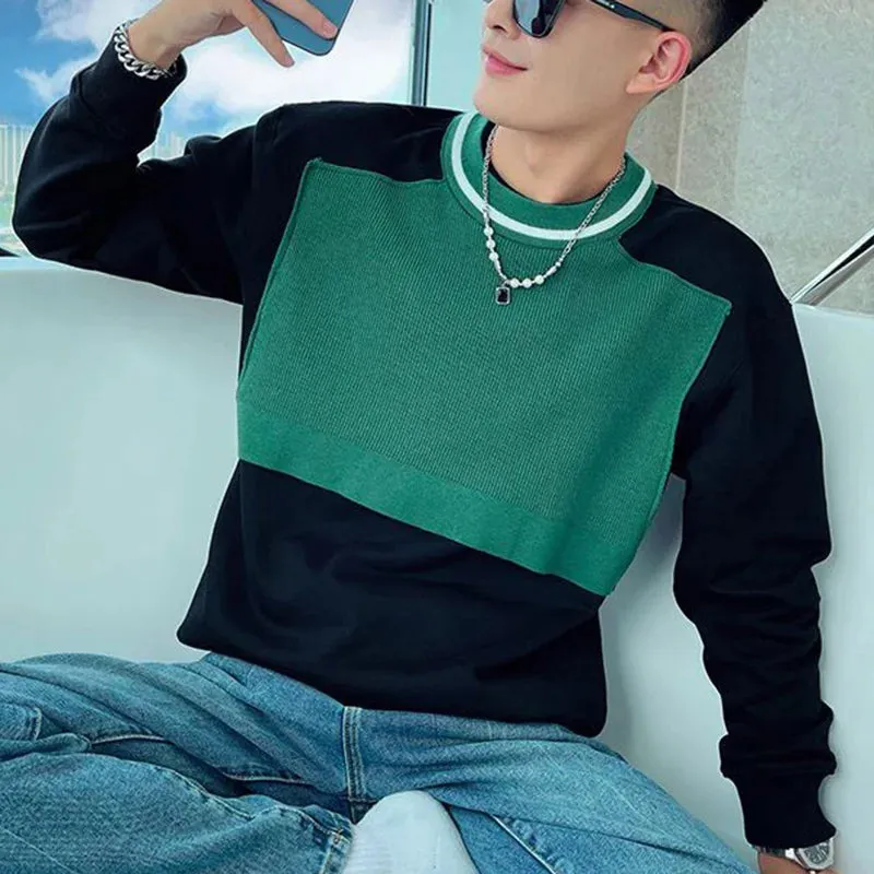 Wiaofellas  -  Fashion Spliced Loose Casual Color T-Shirt Men's Clothing Autumn New Oversized Korean Pullovers Tops All-match Tee Shirt