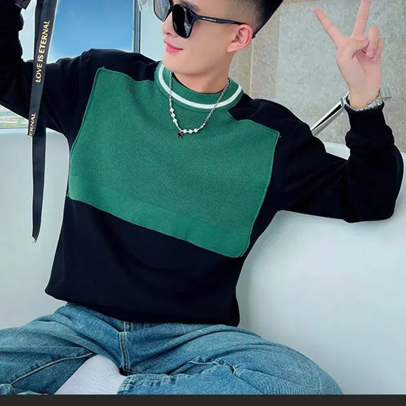 Wiaofellas  -  Fashion Spliced Loose Casual Color T-Shirt Men's Clothing Autumn New Oversized Korean Pullovers Tops All-match Tee Shirt